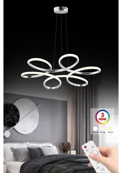 Istanbul Avize Megie Gümüş Kumandalı 3 Renk LED Lüx Modern Ledli Avize