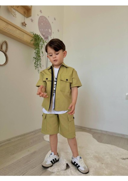Erkek Çocuk Gabardin Kumaş 3'lü Kısa Kol Alt Üst Takım J-3000