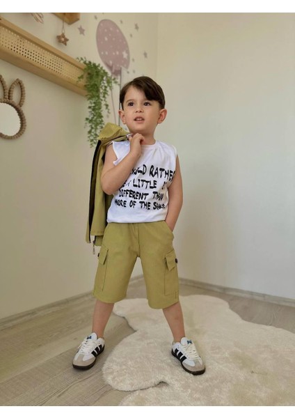 Erkek Çocuk Gabardin Kumaş 3'lü Kısa Kol Alt Üst Takım J-3000