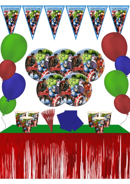 Metalize Masa Etekli Avengers Yenilmezler Doğum Günü Parti Malzemeleri Seti