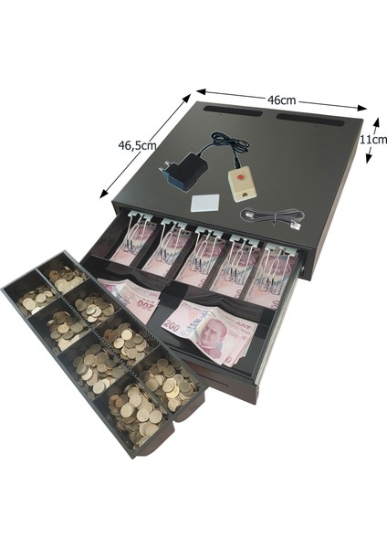 Açma Butonlu Içi-Dışı Full Metal Ağır Yük Para Çekmecesi 5 Geniş Banknotlu Ekstra Büyük 46X46,5X11CM fiyatları