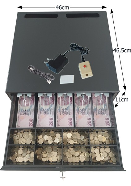 Açma Butonlu Içi-Dışı Full Metal Ağır Yük Para Çekmecesi 5 Geniş Banknotlu Ekstra Büyük 46X46,5X11CM modelleri