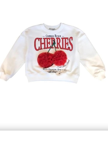 Kız Çocuk Kiraz Baskılı Tül Süslemeli Sweatshirt 4304V