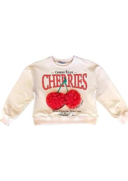 Kız Çocuk Kiraz Baskılı Tül Süslemeli Sweatshirt 4304V