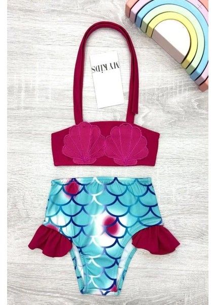 Kız Çocuk Deniz Kabuğu Desenli Bikini Takımı 2802F
