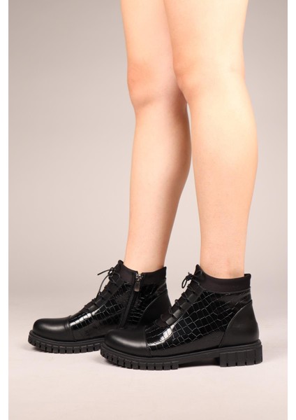 Kroko Rugan Garnili Strech ve Fermuarlı Bot SİYAH modelleri