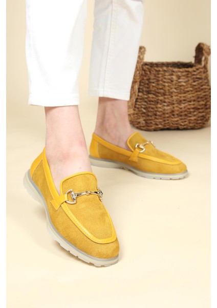 Tokalı Süet-Cilt Loafer Hardal
