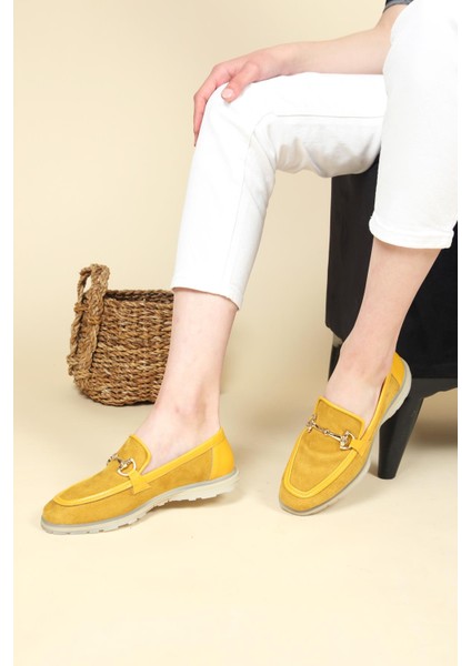 Tokalı Süet-Cilt Loafer Hardal modelleri