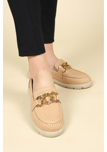 Metal Halkalı Delikli Loafer Nut