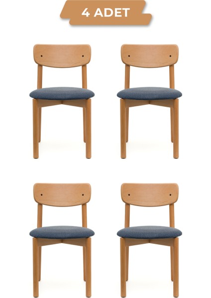 Keynote Natural Ahşap 4'lü Mutfak Salon Yemek Odası Sandalyesi