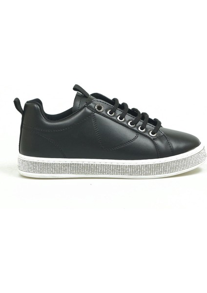 Taş Tabanlı Bağcıklı Sneakers Siyah