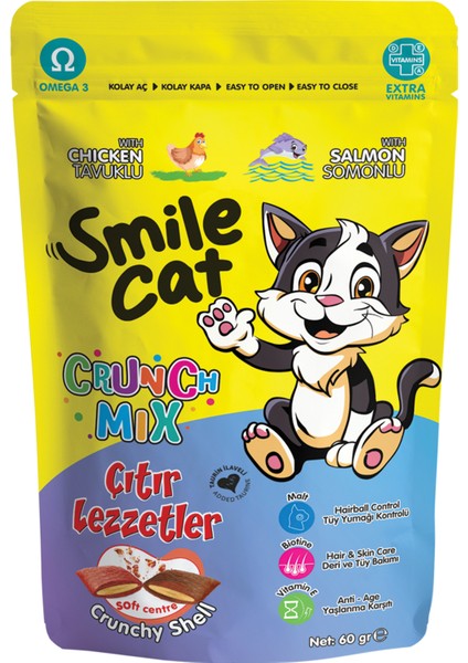 Cat Crunch Mix Kedi Ödül Maması Tavuk-Somon 60 Gr.