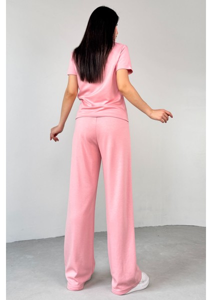 TKM-03690 Pembe Polo Yaka Bluz Salaş Pantolon Ikili Takım fırsatları