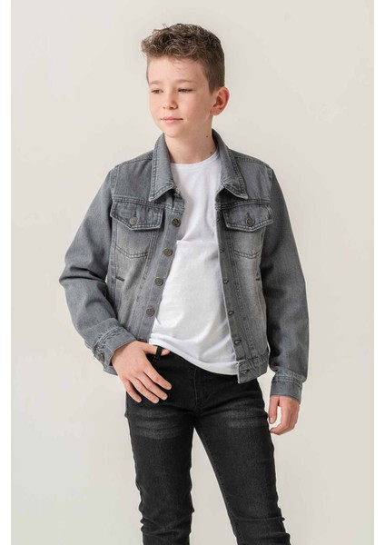 Çift Cepli Düğmeli Kot Erkek Çocuk Ceket fiyatları