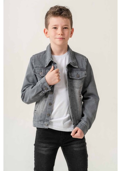 Çift Cepli Düğmeli Kot Erkek Çocuk Ceket modelleri