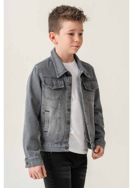 Çift Cepli Düğmeli Kot Erkek Çocuk Ceket fırsatları
