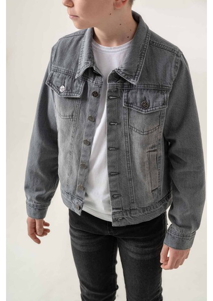 Çift Cepli Düğmeli Kot Erkek Çocuk Ceket indirimleri