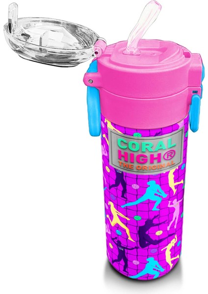 Kids Pembe Mor Voleybol Desenli Pipetli ve Direkt Içim Çelik Termos 500 ml 31795 indirimleri
