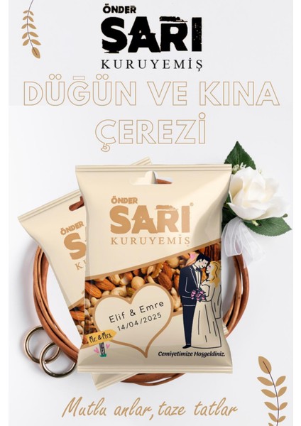 Karışık Düğün ve Kına Lüks Kişiselleştirebilir Kuruyemiş 40 gr x 200 Adet