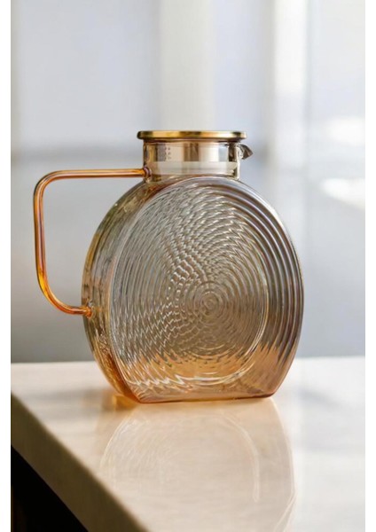 Borosilikat Cam Amber Salyangoz Desenli 4 Adet Bardaklı Cam Demlik & Sürahi 2500 ml modelleri
