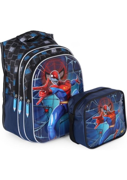 Kabartmalı Spiderman Çanta + Beslenme - Ilkokul Çantası - Erkek Çocuk Çanta - Örümcek Adam Çanta
