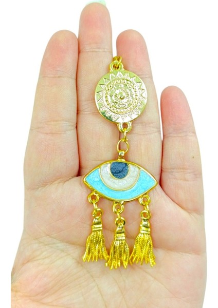 Metal Lotus Çiçeği Detaylı Göz Figürü Araba Dikiz Ayna Süsü/ Püsküllü Yeni Araba Hediyesi