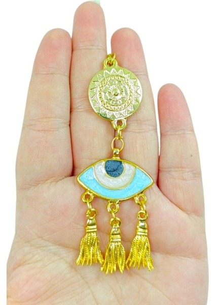 Metal Lotus Çiçeği Detaylı Göz Figürü Araba Dikiz Ayna Süsü/ Püsküllü Yeni Araba Hediyesi