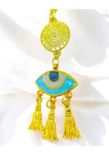 Metal Lotus Çiçeği Detaylı Göz Figürü Araba Dikiz Ayna Süsü/ Püsküllü Yeni Araba Hediyesi