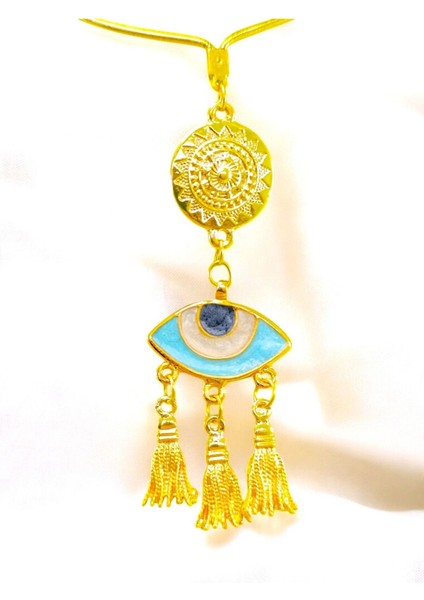 Metal Lotus Çiçeği Detaylı Göz Figürü Araba Dikiz Ayna Süsü/ Püsküllü Yeni Araba Hediyesi