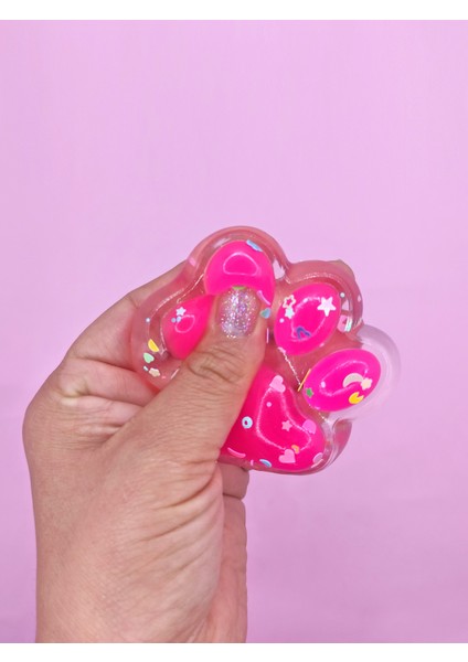 Işıklı Şeffaf Pati Squishy Taba Sukuşi Pullu Yumuşacık 6 cm Pati Sukuşi - Fuşya