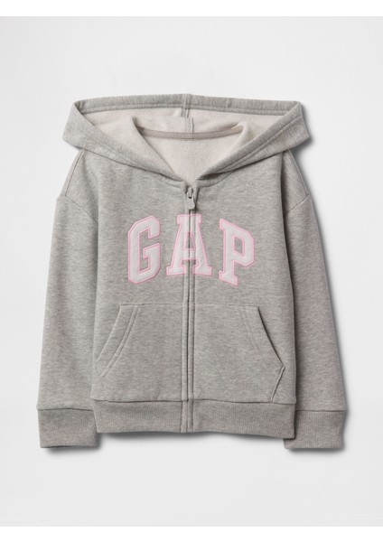 Kız Bebek Gri Gap Logo Fermuarlı Kapüşonlu Sweatshirt