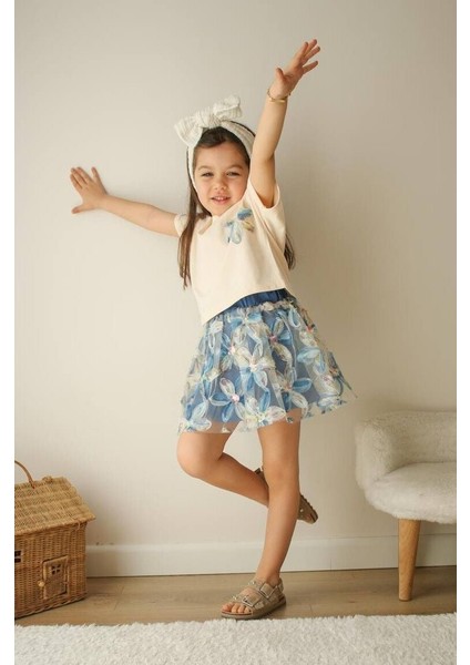 Zambak Model Kız Çocuk Kısa Kollu Etekli Takım Mavi - 3-4 Yaş fiyatları