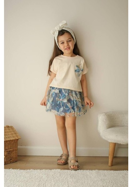 Zambak Model Kız Çocuk Kısa Kollu Etekli Takım Mavi - 3-4 Yaş modelleri
