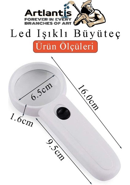 LED Işıklı Büyüteç 65 mm 1 Adet 4x Büyütme Optik Büyüteç El Tipi Işıklı Lens Taşınabilir Okul Büro Ofis