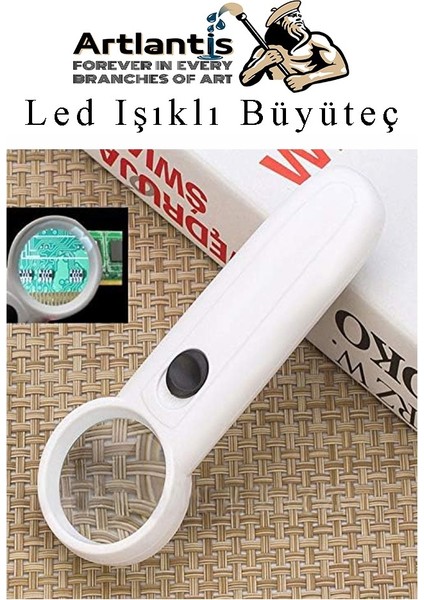 LED Işıklı Büyüteç 65 mm 1 Adet 4x Büyütme Optik Büyüteç El Tipi Işıklı Lens Taşınabilir Okul Büro Ofis