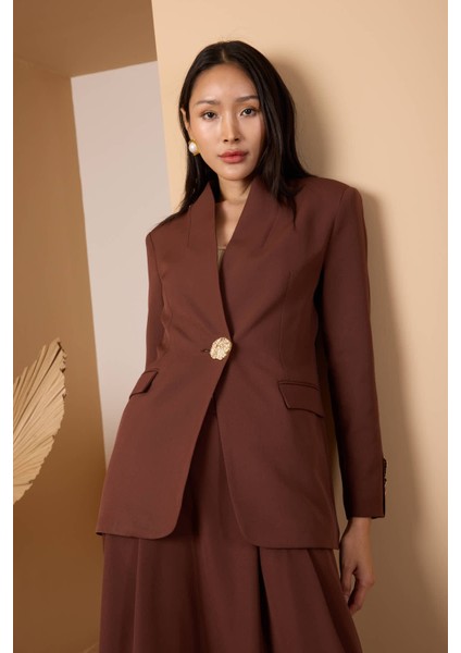 Acı Kahve Salaş Kesim Düğme Detaylı Dokuma Blazer Ceket fiyatları