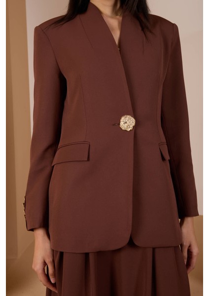 Acı Kahve Salaş Kesim Düğme Detaylı Dokuma Blazer Ceket fırsatları