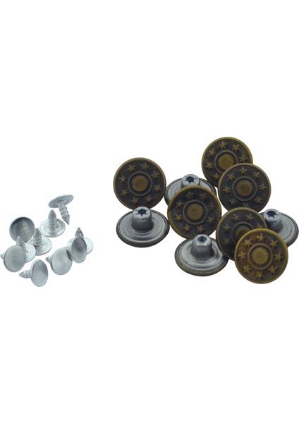 Küçük Boy 10 Adet Kot Pantolon Düğmesi, Jean Düğmesi Antik Sarı (Bronz) 13MM
