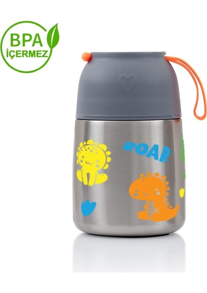 450ML Dinazor Baskılı Bebek Mama Saklama Termosu Vakumlu Çift Taraflı Termos