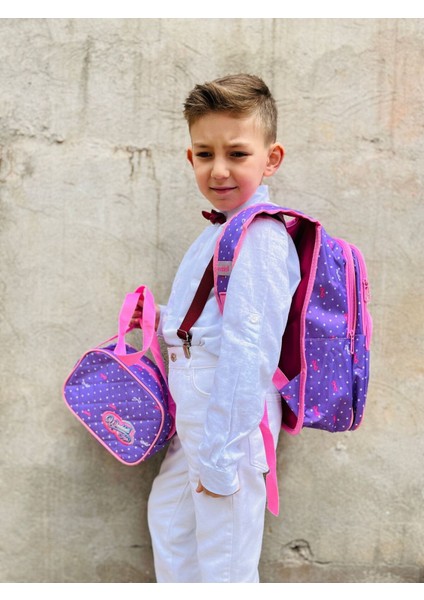 Waddell Lisanslı Lila Flamingo Desenli Emboos Ilköğretim Okul Sırt Çantası Ve Beslenme Çantası fırsatları