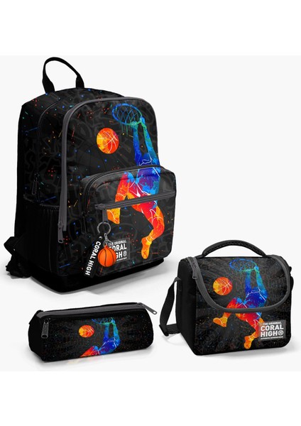 Gri Basketbol Desenli 3’Lü Okul Çanta Seti Set0123643