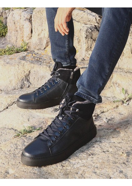 Osaka Gerçek Deri Kürklü Sneaker Erkek Bot 454K1508 Lacivert