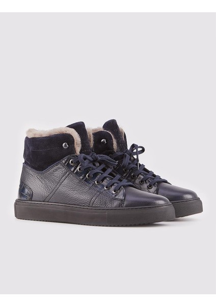 Osaka Gerçek Deri Kürklü Sneaker Erkek Bot 454K1508 Lacivert