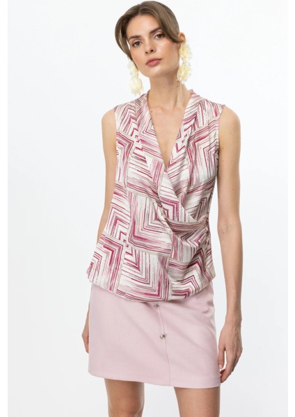 Kadın Desenli Kruvaze Bluz 3094 Pink fiyatları