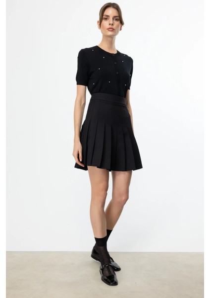 Kadın Piliseli Tenis Etek 1018 Siyah