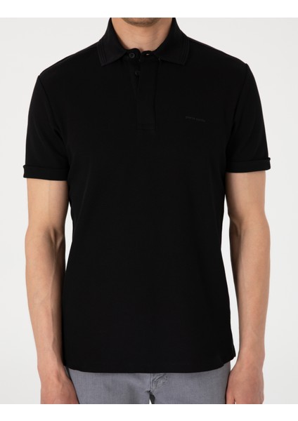Erkek Siyah Slim Fit %100 Pamuk Kıvrılmaz Amerikan Pike Polo Yaka Basic Tişört 50306154-VR046