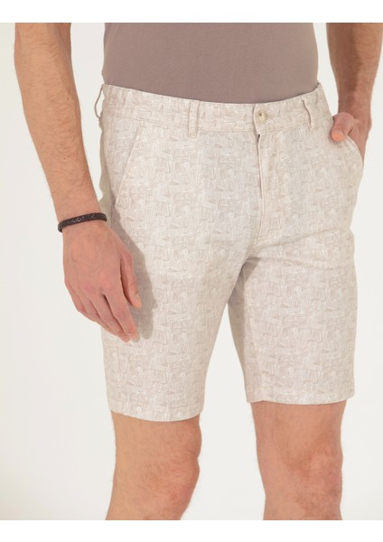 Erkek Bej Slim Fit Beli Lastikli Desenli Bermuda Şort 50264882-VR011