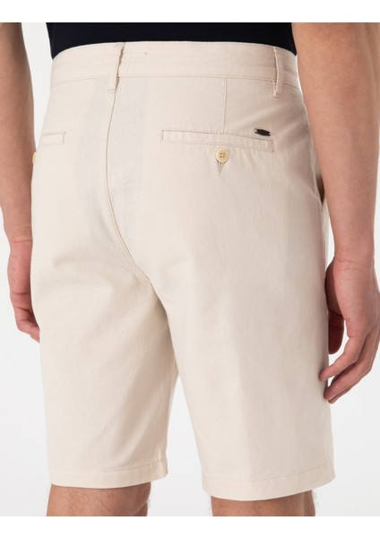 Erkek Bej Slim Fit Keten Karışımlı Beli Bağcıklı Dokuma Şort 50308147-VR011