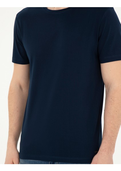 Erkek Lacivert Slim Fit Tişört 50284319-VR033