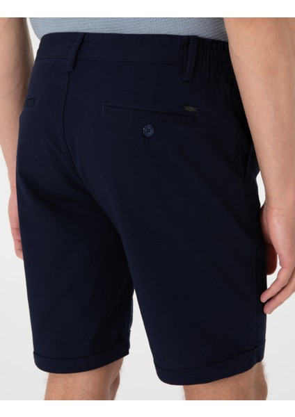 Erkek Lacivert Slim Fit Beli Lastikli Bağcıklı Dokuma Şort 50308148-VR033